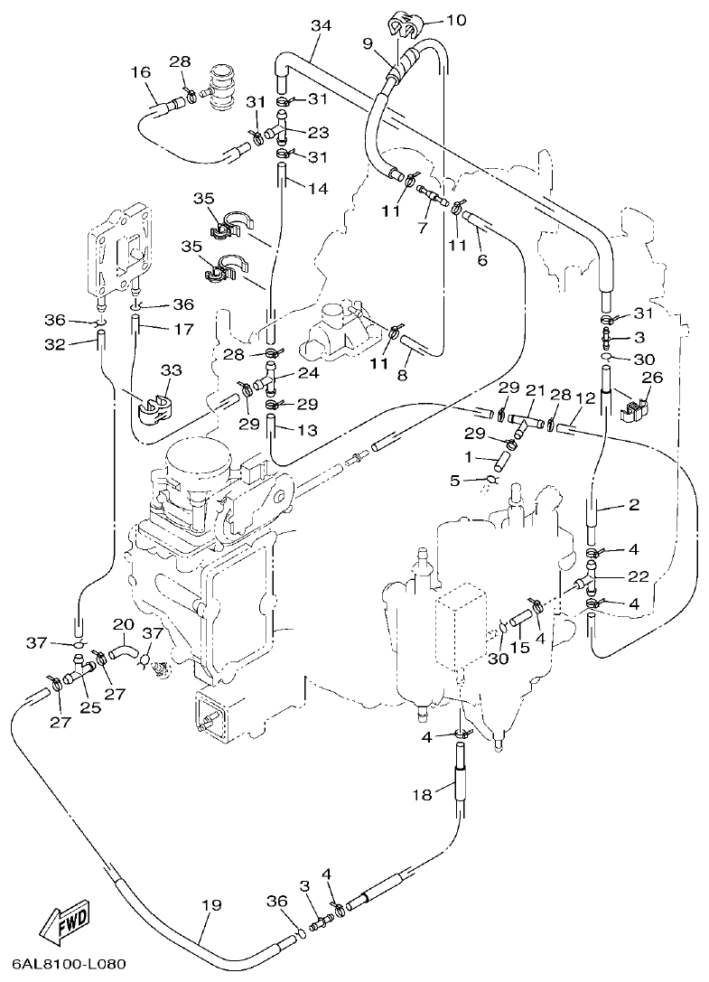 Yamaha F200CET, F225BET, FL200CET, FL225BET INTAKE 2 parts diagram
